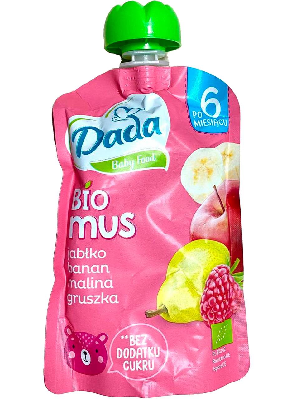 Пюре Dada Biomus яблуко-банан-груша-малина з 6 місяців, 100 г, фото 1