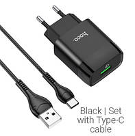 СЗУ адаптер 220V HOCO C72Q USB Glorious QC3.0 + кабель Type-C