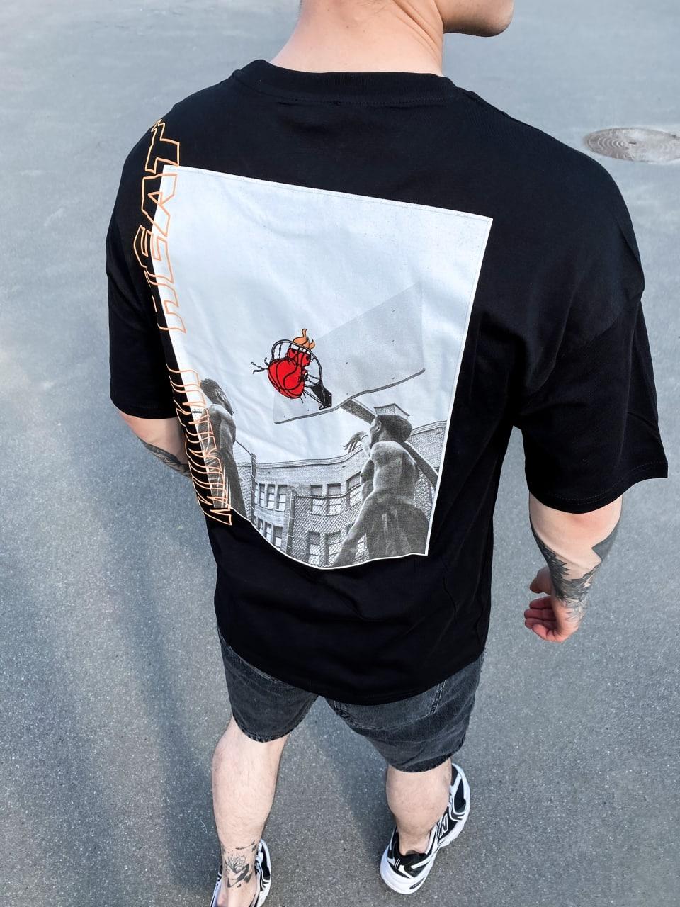 Футболка чоловіча чорна з баскетбольним малюнком повсякденна Miami Heat, фото 1