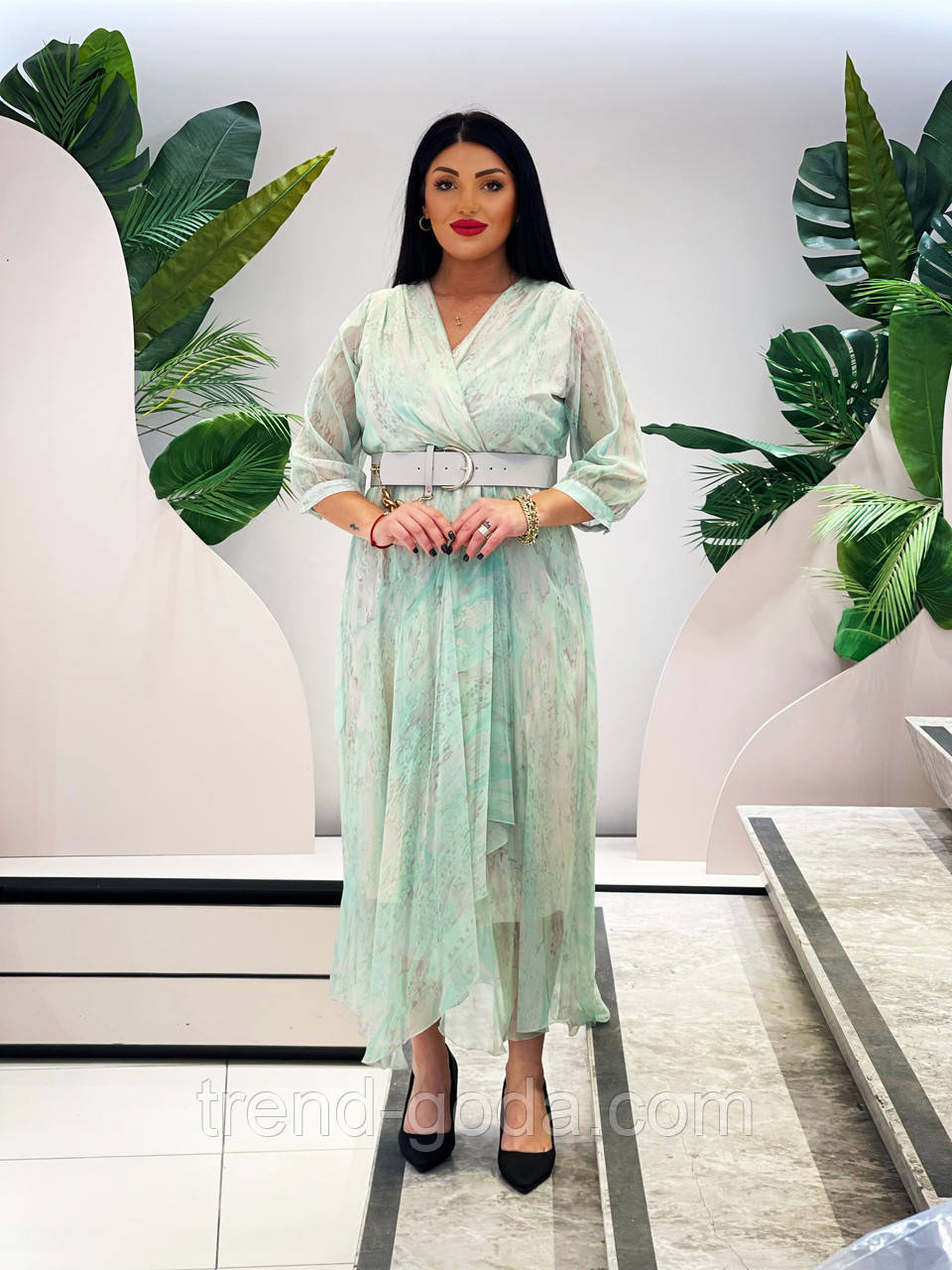 Плаття довге шифонове нижче коліна, міді Жіноча шифонова сукня елегантна нарядна великих розмірів,Туречина, фото 1