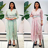 Плаття довге шифонове нижче коліна, міді Жіноча шифонова сукня елегантна нарядна великих розмірів,Туречина, фото 5