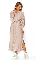 Женское длинное платье-рубашка бежевого цвета. Модель Lamira Zaps. Коллекция весна-лето 2024
