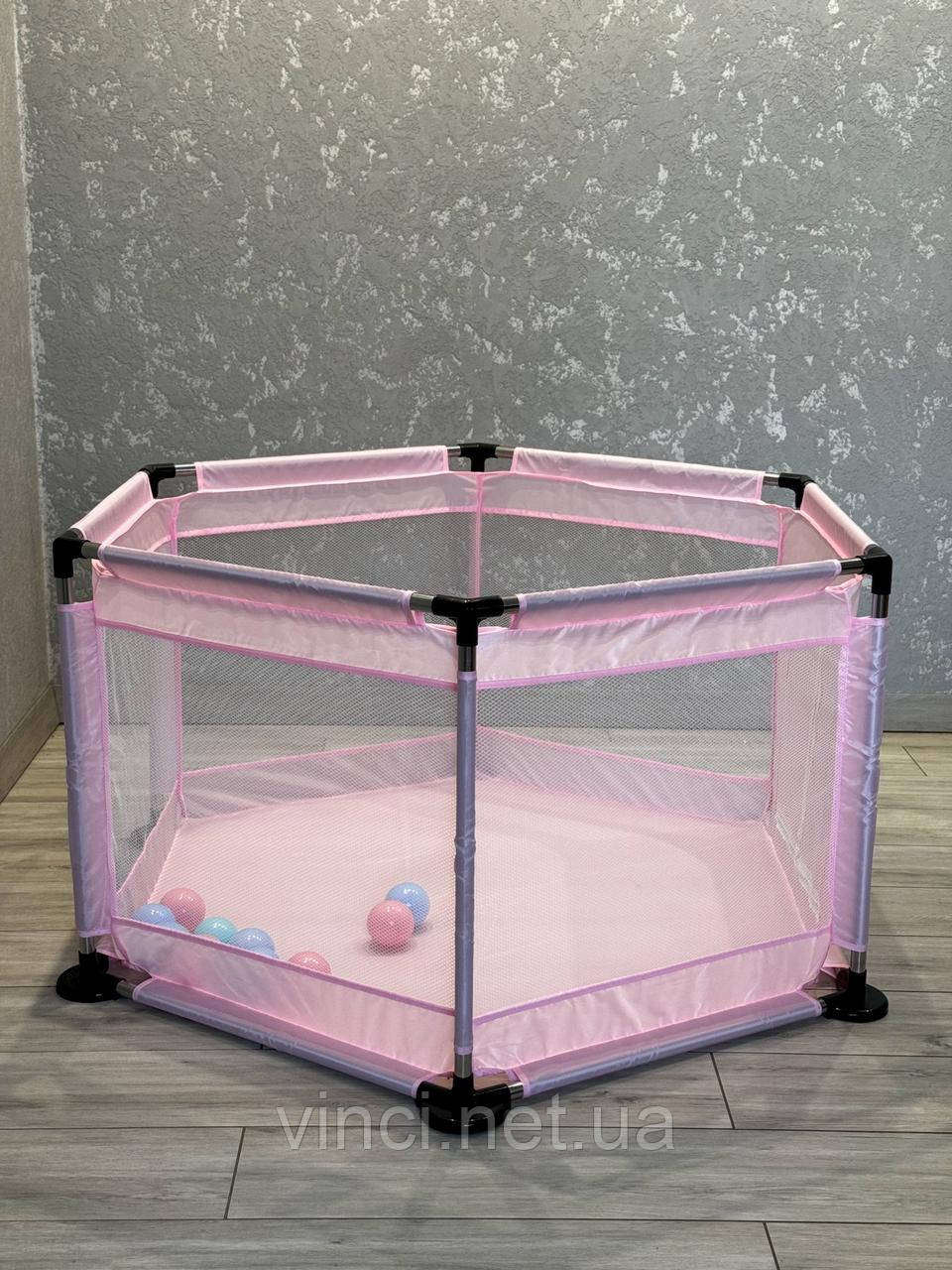 Манеж дитячий + КУЛЬКИ Sewen СВІТЛО РОЖЕВИЙ Сухий басейн Дитячі манежі, фото 1
