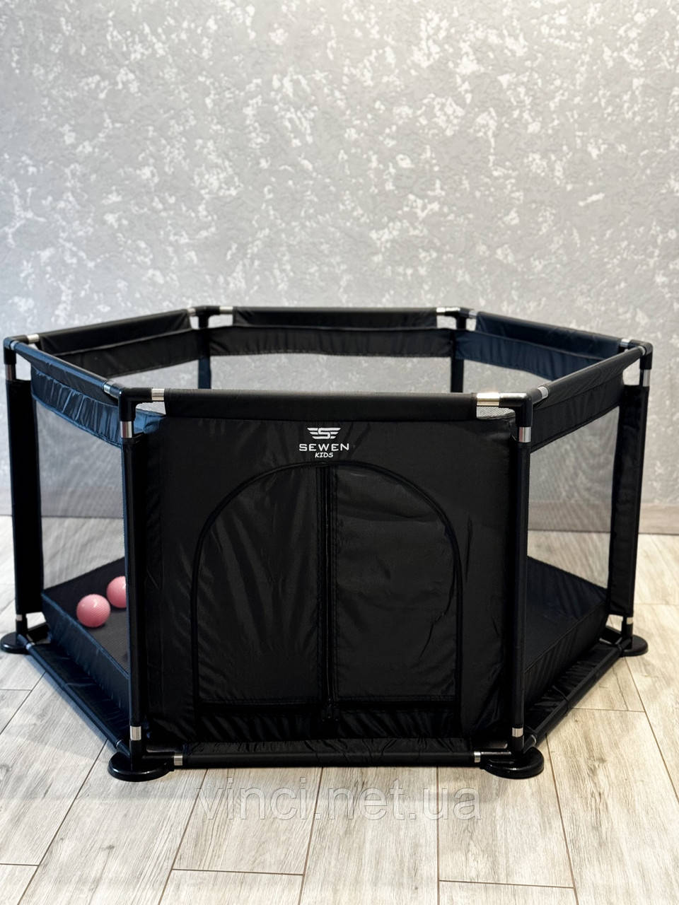 Манеж дитячий + КУЛЬКИ Sewen ЧОРНИЙ Сухий басейн Дитячі манежі, фото 1