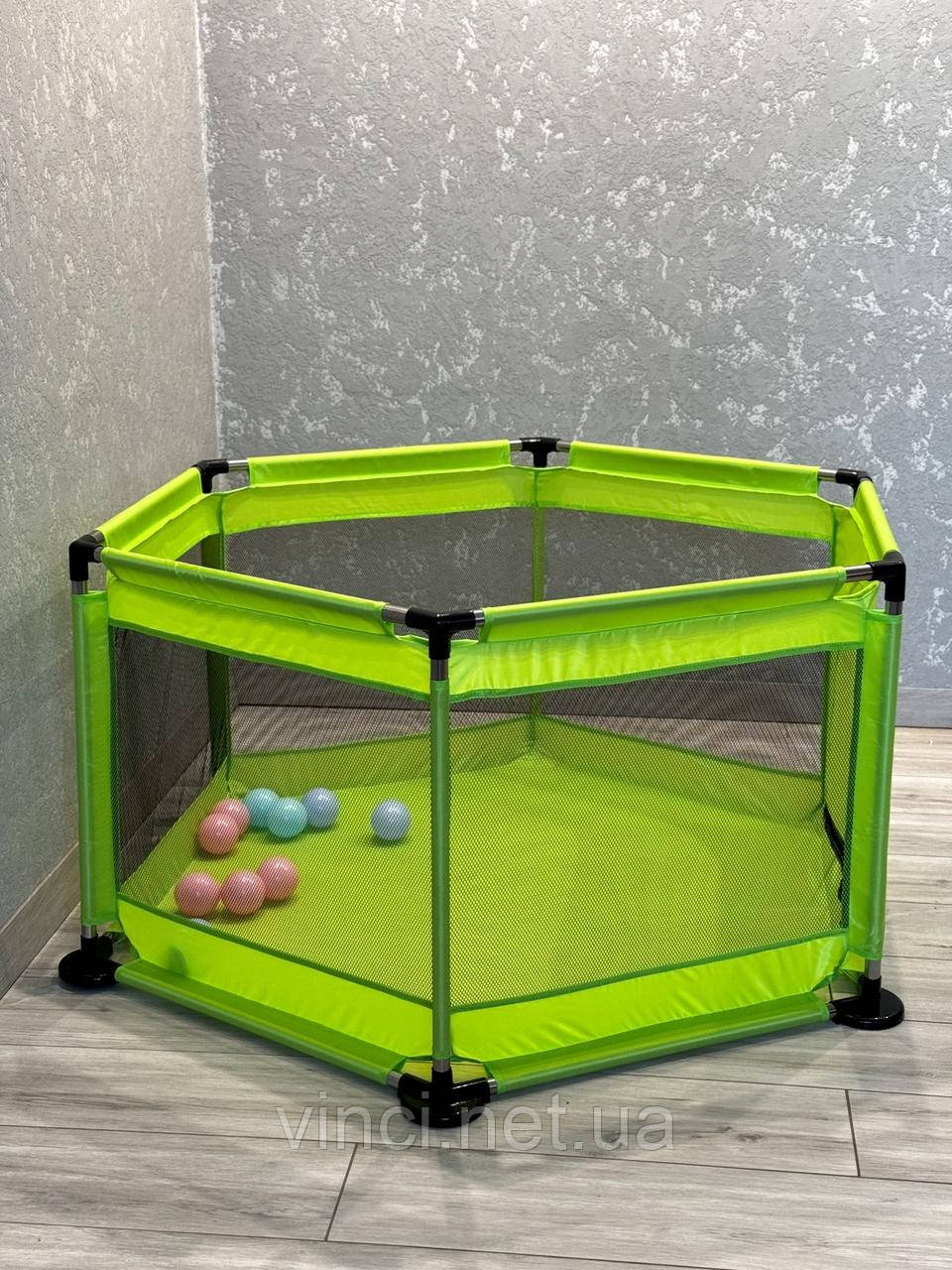 Манеж дитячий + КУЛЬКИ Sewen САЛАТОВИЙ Сухий басейн Дитячі манежі, фото 1