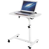 Приліжковий столик для ноутбука на колесиках, пересувний стіл з регулюванням висоти та куту нахилу, фото 2