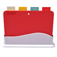 Набор разделочных досок на подставке 4 шт, пластиковые кухонные доски с подставкой разноцветные
