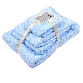 Набір рушників для ванної Кораловий оксамит - 6 шт, рушники в комплекті, блакитний