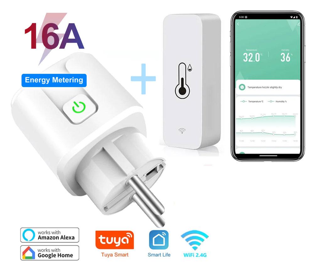 16А Wi-fi розетка з датчиком температури та вологості Tuya Smart Life