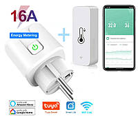 16А Wi-fi розетка с датчиком температуры и влажности Tuya Smart Life