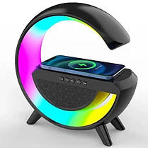 Настільна смарт лампа-нічник RGB 10W з бездротовою зарядкою і Bluetooth колонкою, Нічник з підсвічуванням 3в1, фото 3