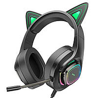 Наушники игровые с ушками HOCO Cute cat luminous cat ear gaming headphones W107 elf