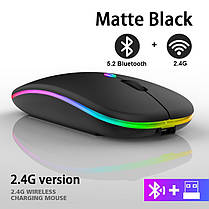 Бездротова безшумна миша BauTech зі світлодіодним RGB-підсвічуванням акумуляторна Bluetooth + 2.4 ГГц тиха, фото 3
