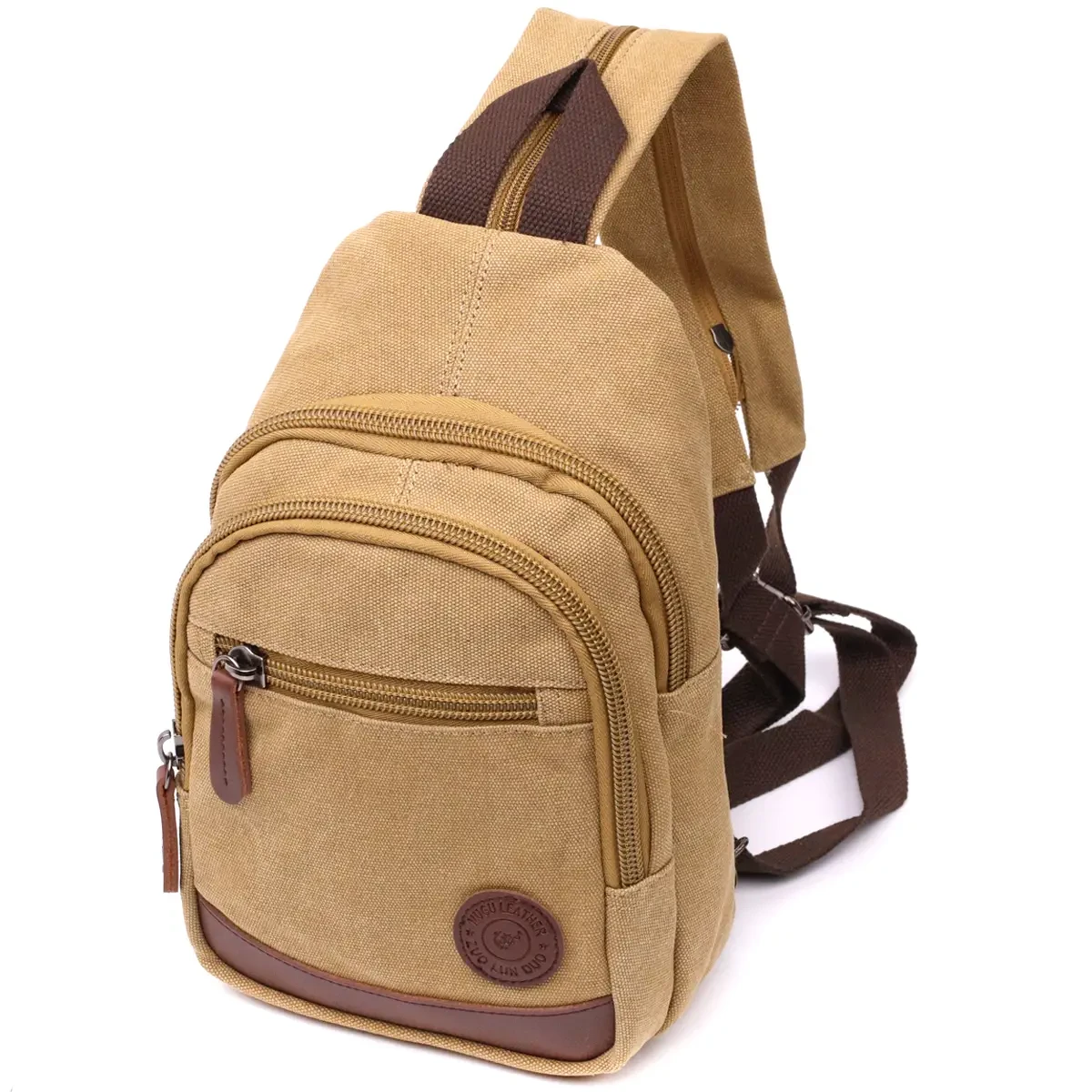 Орегінальна чоловіча сумка через плече з ущільненою спинкою із щільного текстилю Пісочний колір Vintage 22178 Caiman pro, фото 1