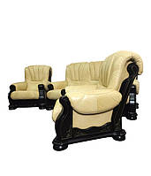 Новый кожаный раскладной диван и два кресла
