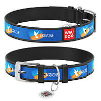 Нашийник для собак шкіряний WAUDOG Design з QR-паспортом, малюнок "Фаг", XL, Ш 35 мм, Д 46-59 см, чорний