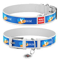 Нашийник для собак шкіряний WAUDOG Design з QR-паспортом, малюнок "Фаг", XS, Ш 12 мм, Д 20-28 см, білий