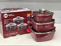 Набір каструль Higher Kitchen HK-302 із гранітним антипригарним покриттям Червоний