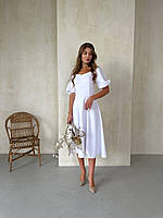Шикарное платье для росписи . Белое вечернее платье миди 48