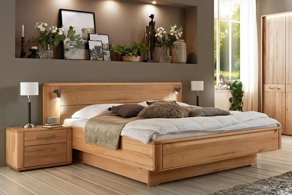 Дерев'яне двоспальне ліжко з натурального бука К'Лен Ніколь 1600 х 2000 з шухлядою для зберігання