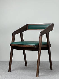 Дизайнерський стілець "Гранде" з дерева ясен та еко-шкіри в кольорі Смарагд