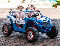 Детский двухместный электромобиль Джип M 5743EBLR-4(24V) Багги, кожаное сидение, 4 мотора / "Полиция" синий