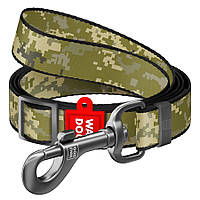 Повідець для собак нейлоновий WAUDOG Nylon малюнок "Мілітарі", регульований, S, Ш 15 мм, Д 152-183 см