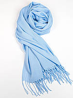Голубой однотонный шарф-палантин с бахромой, размер Universal