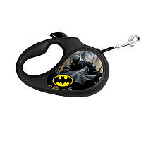 Поводок-рулетка для собак WAUDOG R-leash, рисунок "Бэтмен Черный", S, до 15 кг, 5 м, светоотражающая лента