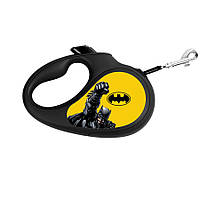 Поводок-рулетка для собак WAUDOG R-leash, рисунок "Бэтмен Желтый", S, до 15 кг, 5 м, светоотражающая лента
