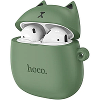 Беспроводные детские наушники Hoco EW45 Bluetooth с зарядным кейсом и микрофоном блютуз вкладыши зеленые