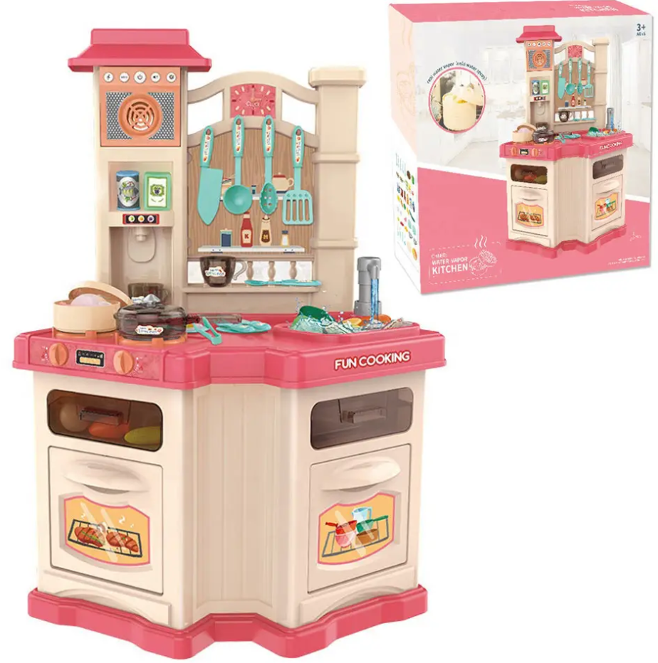 Дитяча велика інтерактивна іграшкова кухня з водою й парою ігрова кухня зі звуком і світлом рожева