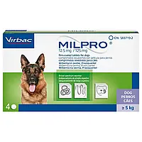 Таблетки від глистів для собак від 5 кг Мілпро Virbac 12.5 мг/125 мг 4 таблетки
