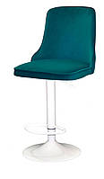 Барний стілець Adam Bar WT-Base з регулюванням висоти на білій круглій опорі-диску Ø 385 мм, м'яке сидіння велюр зелений В-1003