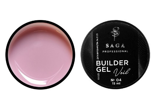Гель для нарощування Saga Builder Gel Veil 04 Rose Pink (рожевий), 15 мл, фото 1
