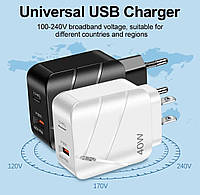 Блок питания 40W 2в1 USB-Адаптер C 40 Вт для iPhone Айфон Samsung Pixel Power Delivery type c QUICK charge