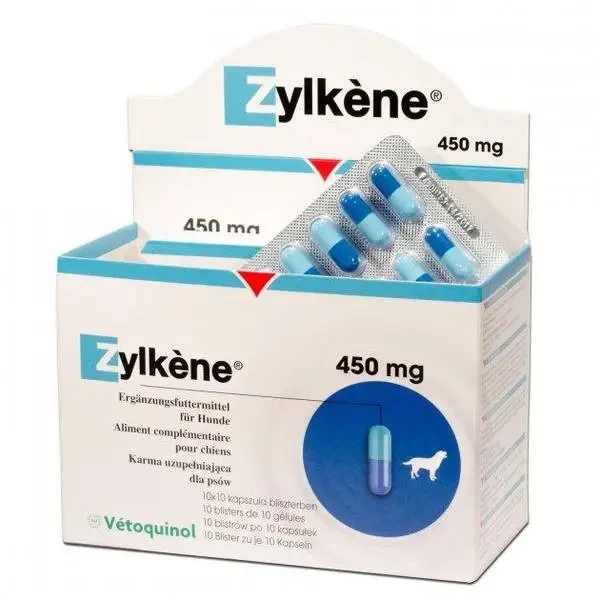 Антистресові капсули для собак і кішок Vetoquinol Zylkene (Зілкене) 450 мг 10 таблеток