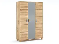 Деревянный подростковый шкаф К'Лен Rainbow 3-дверный из натурального бука 2080*1364*500 мм Серый+натуральный