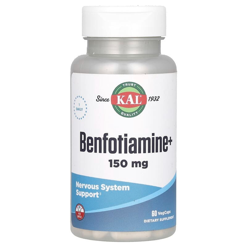 Бенфотіамін KAL "Benfotiamine+" вітамін B1, 150 мг (60 рослинних капсул)