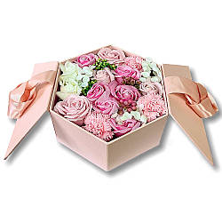 Подарунковий букет троянд з мила в подарунковій коробці / Набір квітів з мила / Подарунковий набір мила