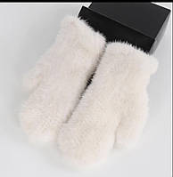 Кремовые норковые рукавицы, варежки норковые. Меховые рукавички из меха норки Color: white