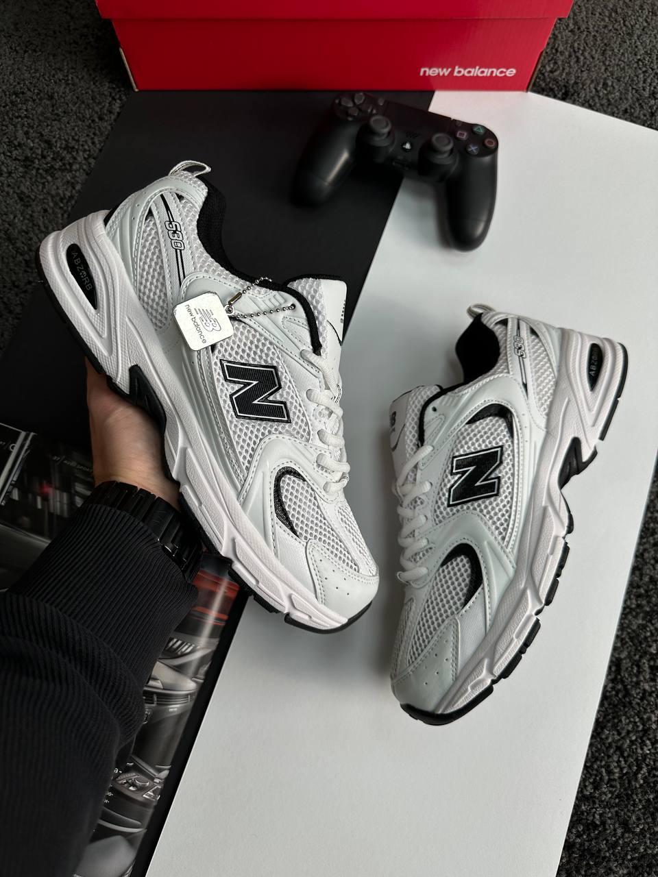 Чоловічі кросівки New Balance 530 All White Black Premium Нью Беланс 530 білі шкіра текстиль демісезон