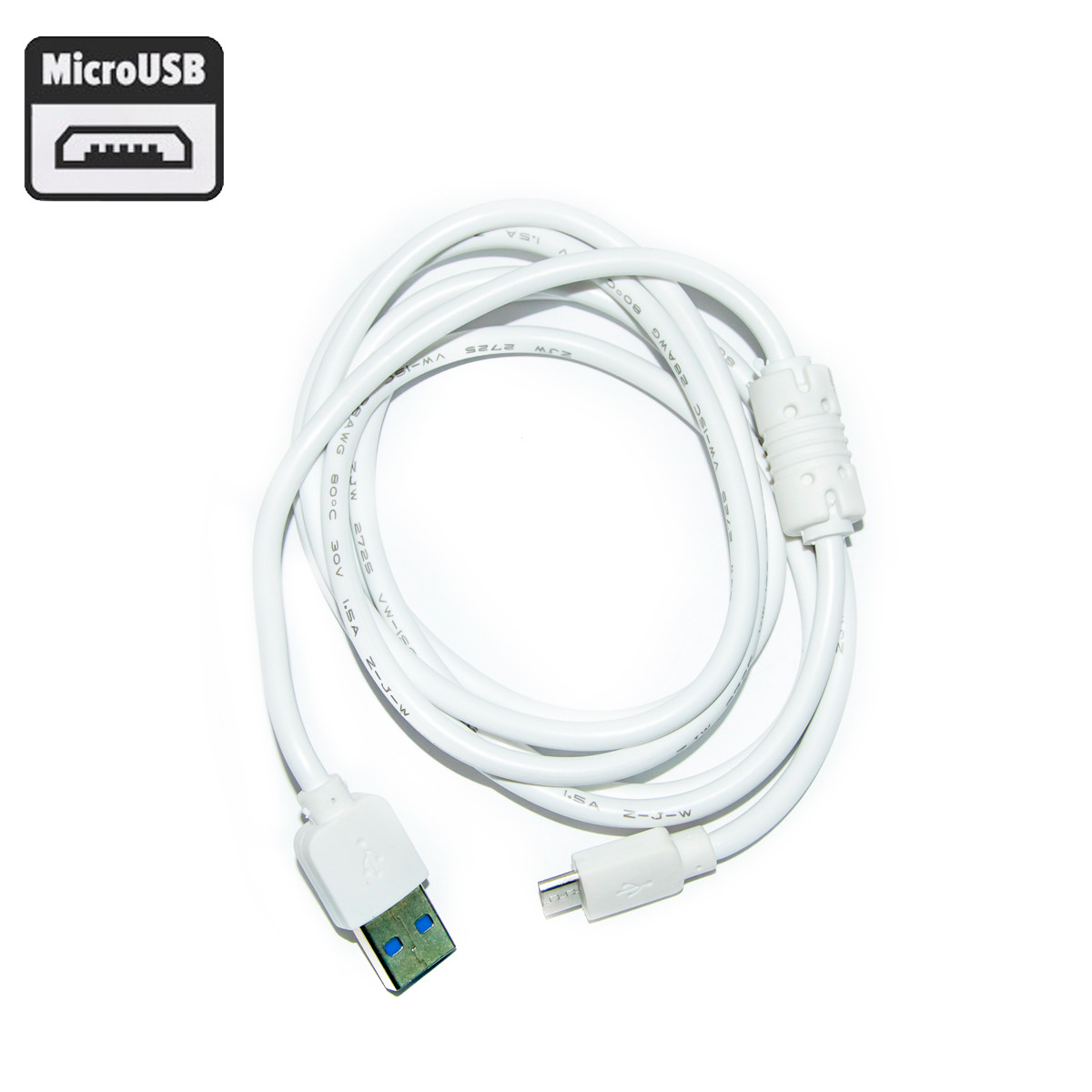 Шнур для заряджання micro USB 1.5 метра 2.1А, Білий, кабель для заряджання телефону
