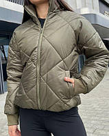 Женская утепленная куртка из плащевки лаке на синтепоне хаки