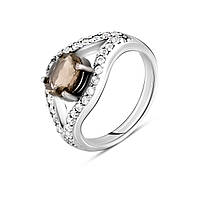 Серебряное кольцо ortex с натуральным раухтопазом (дымчатым кварцем), вес изделия 4,68 гр (2099642) 17 размер