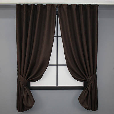 Комплект (2шт. 1,3х1,7м.) коротких штор льон-блекаут рогожка, колекція "Льон Мішковина". Колір венге. Код 291ш 35-0003