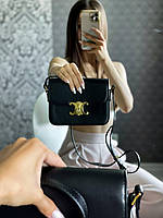 Женская сумка клатч Celine Селин натуральная кожа черная в золотой фурнитуре шикарная сумочка