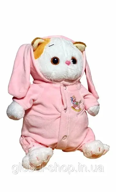Кошечка Лили плюшевая в розовом костюме с ушками кошка мягкая игрушка высотой 30 см