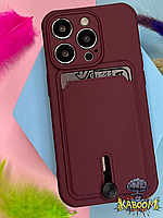 Чехол с кармашком под карту на Айфон 13 Про Бордовый , TPU CardHolder Iphone 13 Pro Maroon