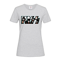 Светло-серая женская футболка Прикольная с надписью Kiss (14-2-1-1-світло-сірий меланж)